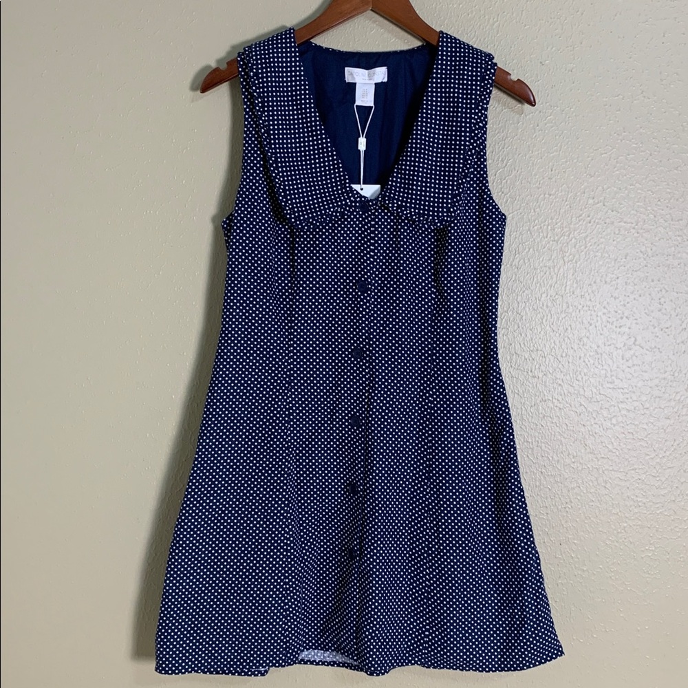 New Caroline Constas‎ Polka Dot Mini Dress Linen Blend Navy Mediterranean Size 8 - Picture 2 of 10